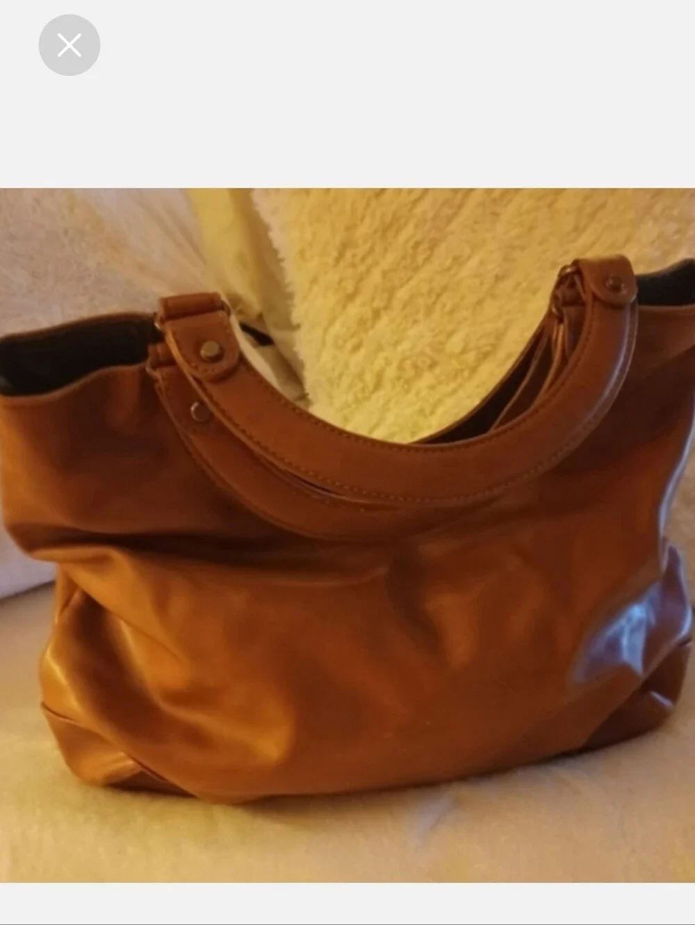 NINE WEST Tan Smooth Hobo Handbag with Rounded Top Handles